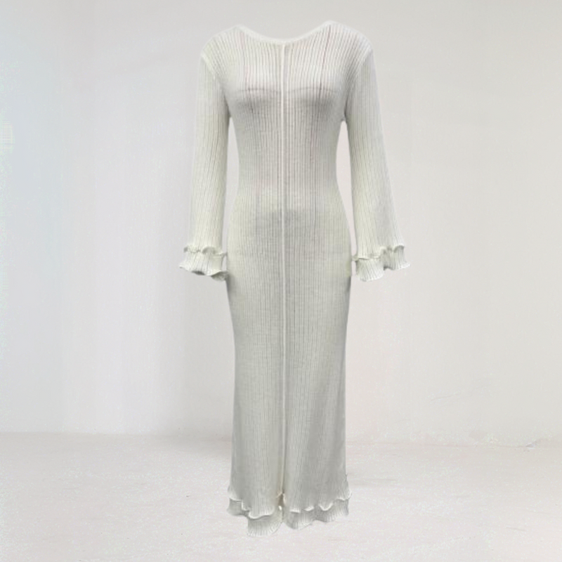 Seraphine Ribbed Ruffle-Sleeve Maxi Dress