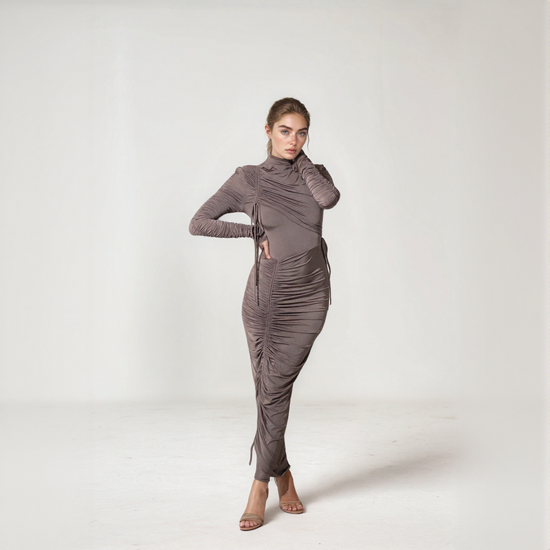 Aurelia Ruched Long-Sleeve Midi Dress
