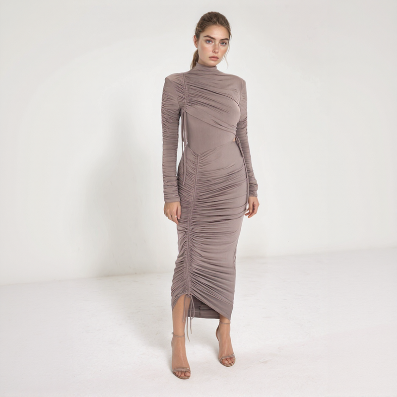 Aurelia Ruched Long-Sleeve Midi Dress
