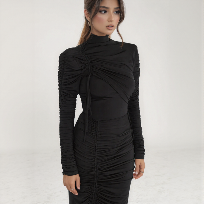 Aurelia Ruched Long-Sleeve Midi Dress