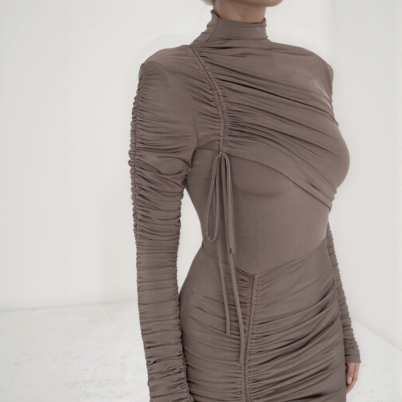 Aurelia Ruched Long-Sleeve Midi Dress