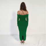 Seraphina Mesh Off-Shoulder Ruched Midi Dress
