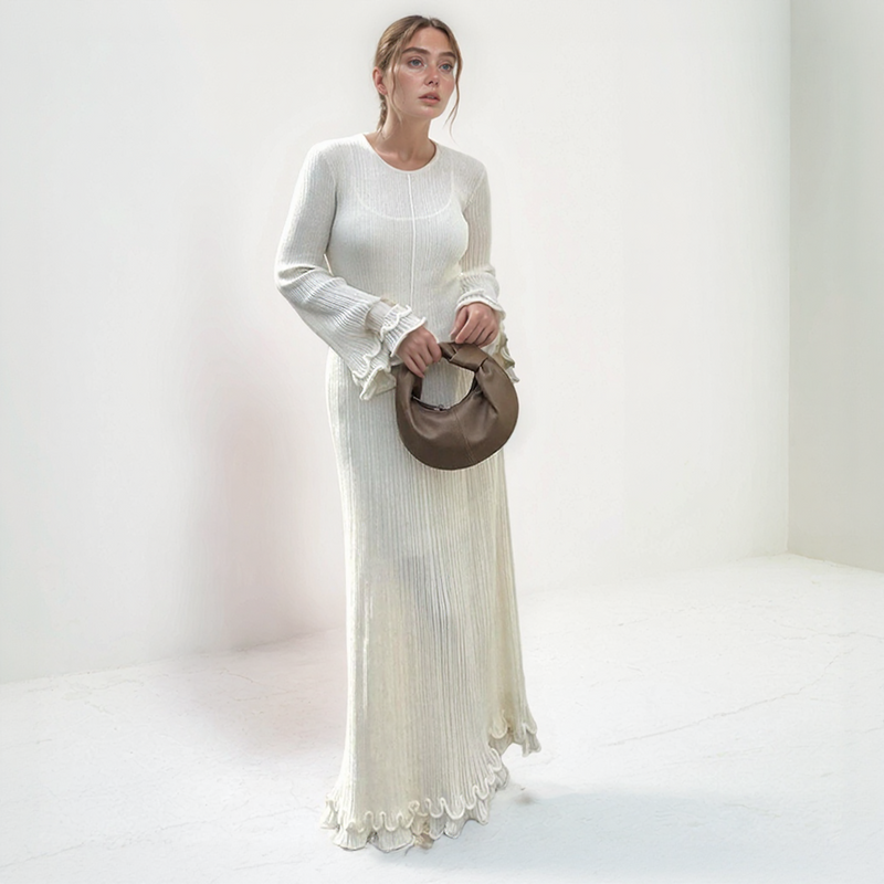 Seraphine Ribbed Ruffle-Sleeve Maxi Dress