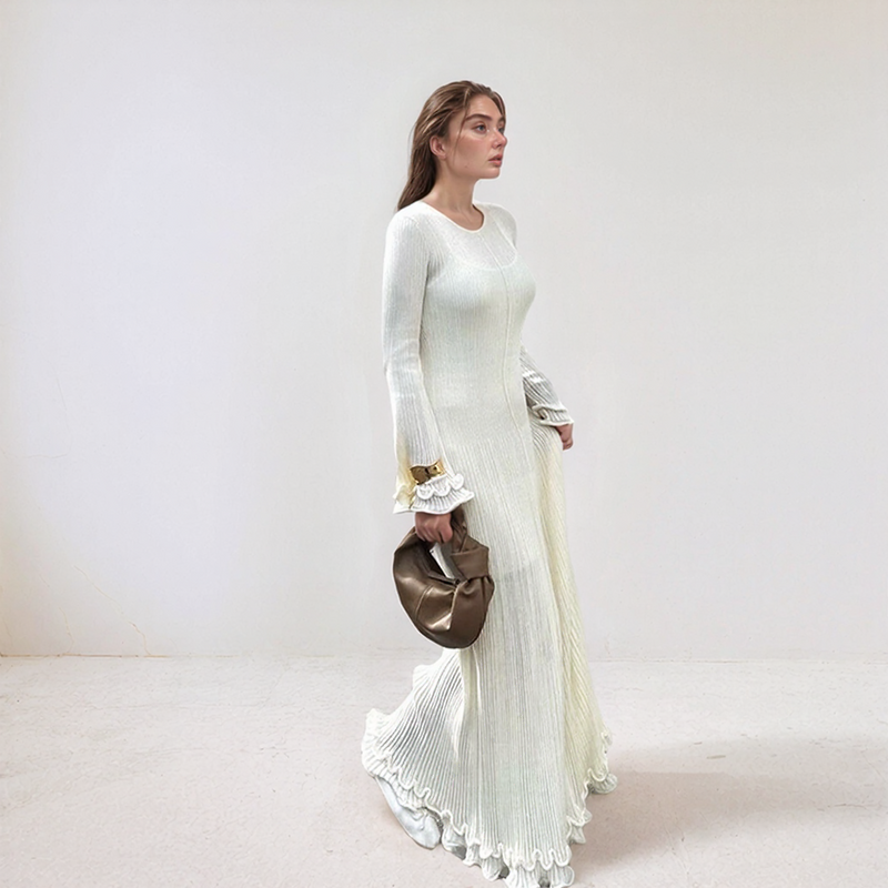 Seraphine Ribbed Ruffle-Sleeve Maxi Dress