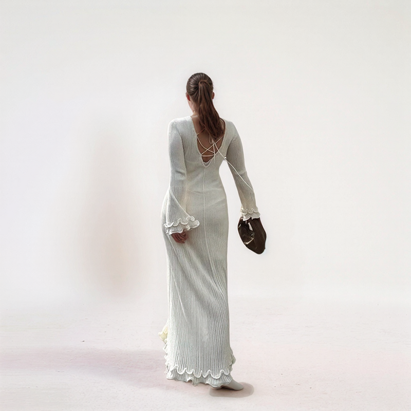 Seraphine Ribbed Ruffle-Sleeve Maxi Dress