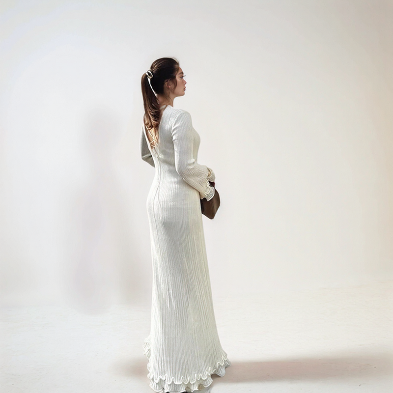 Seraphine Ribbed Ruffle-Sleeve Maxi Dress