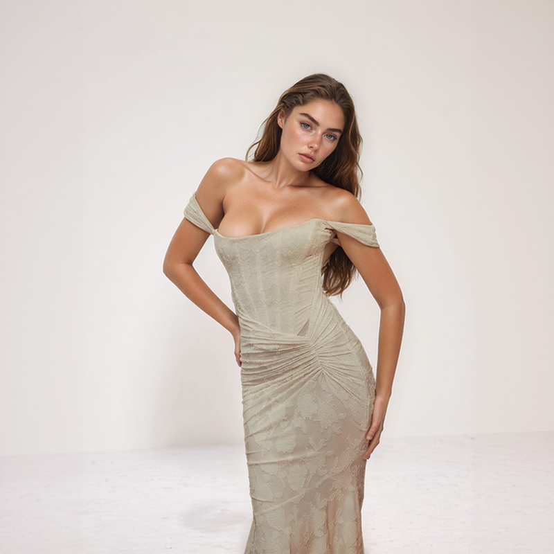 Off Shoulder Lace Mermaid Maxi Dress