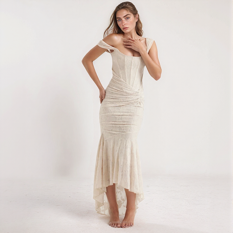Off Shoulder Lace Mermaid Maxi Dress