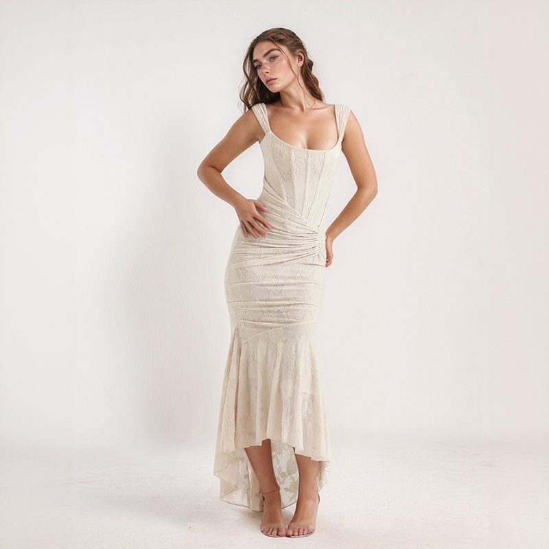 Off Shoulder Lace Mermaid Maxi Dress