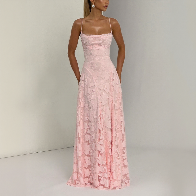 Floral Lace-Up Back Maxi Dress with Spaghetti Straps