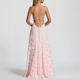 Floral Lace-Up Back Maxi Dress with Spaghetti Straps