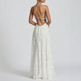 Floral Lace-Up Back Maxi Dress with Spaghetti Straps