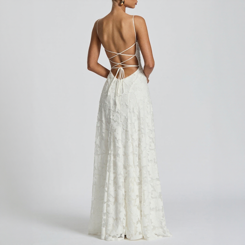 Floral Lace-Up Back Maxi Dress with Spaghetti Straps