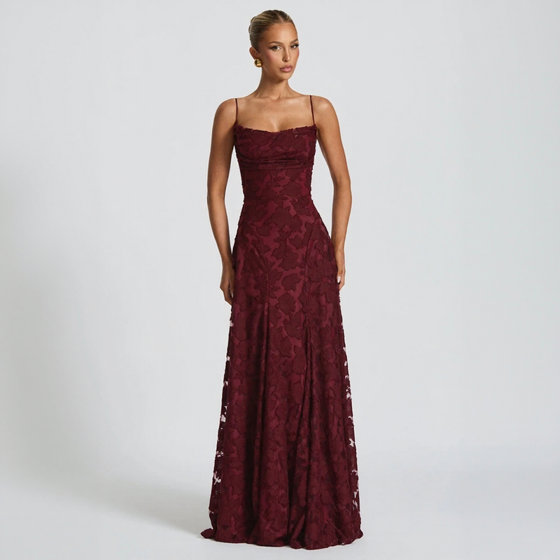 Floral Lace-Up Back Maxi Dress with Spaghetti Straps