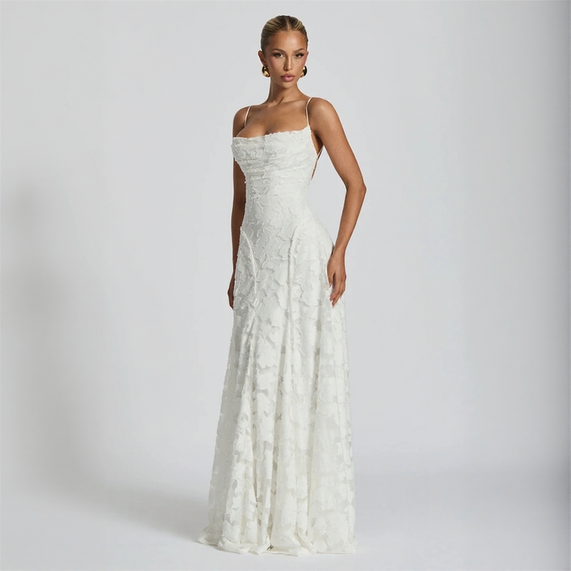 Floral Lace-Up Back Maxi Dress with Spaghetti Straps