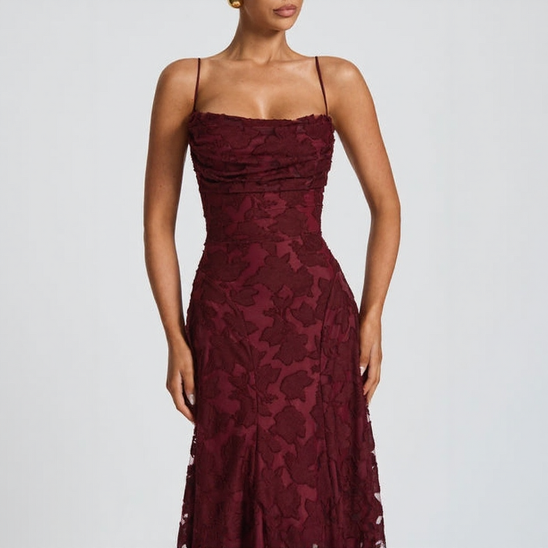 Floral Lace-Up Back Maxi Dress with Spaghetti Straps