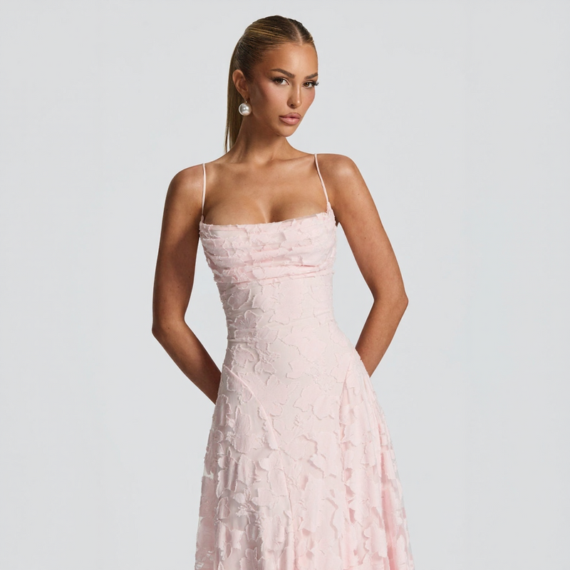 Floral Lace-Up Back Maxi Dress with Spaghetti Straps
